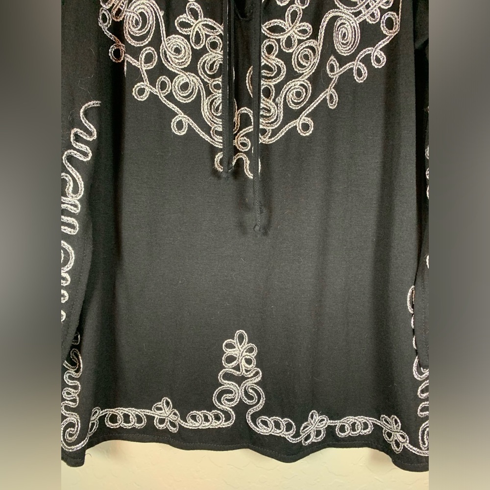 Lauren Michelle Black White Silver Stitched Embroidered Split 3/4 Sleeve M 0581‎ - Picture 3 of 7